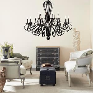 40-Watt Integrated LED Black Metal Antique Style Chandelier with Scrolls