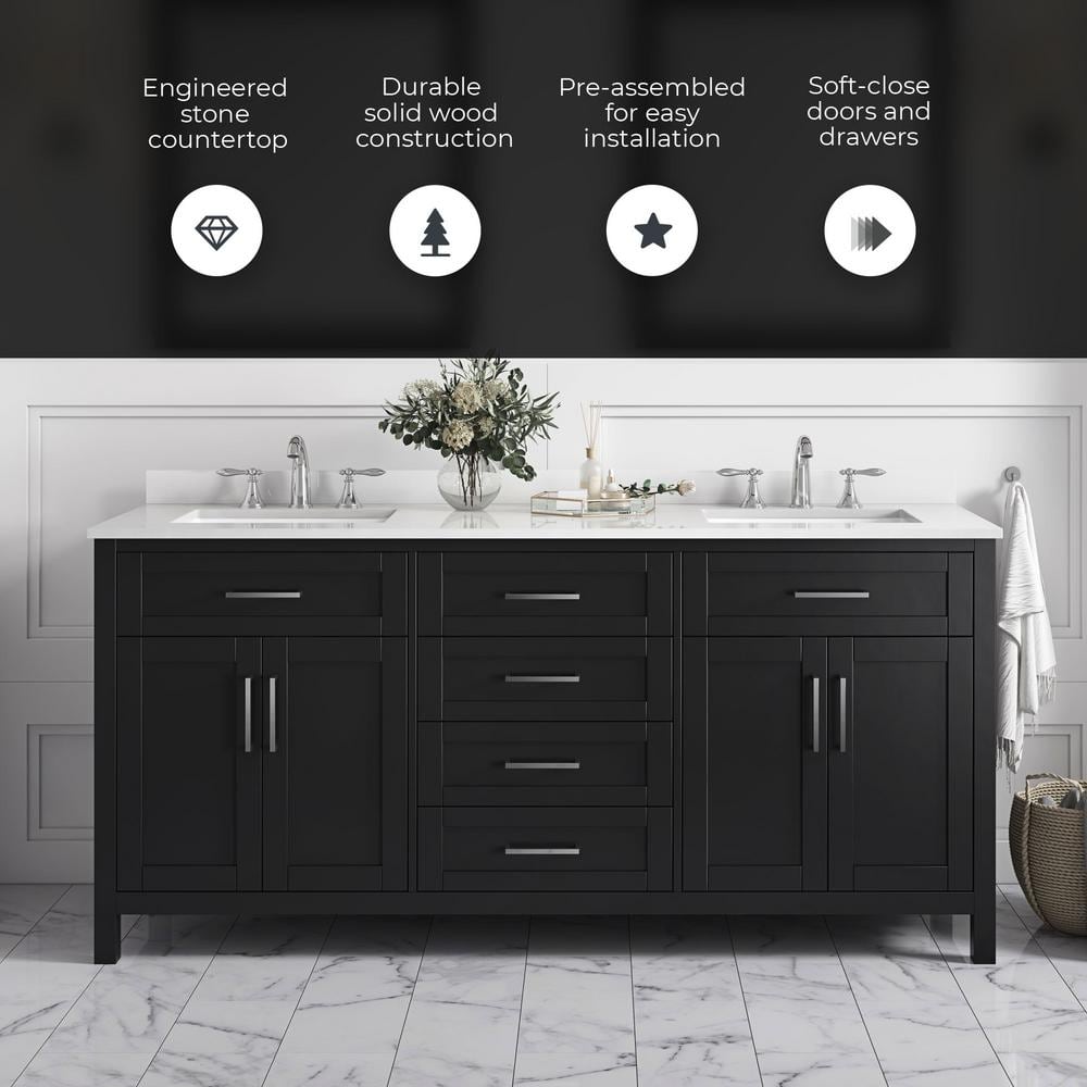 Tahoe 72" Dark Espresso Freestanding Double Bathroom Vanity