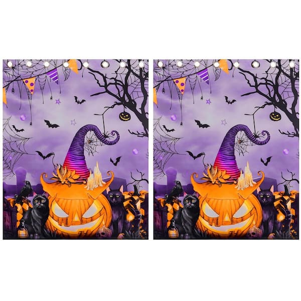 Angel Sar 84 in. L x 52 in. W 80% Blackout Halloween Curtains in Purple with Horror Pumpkin and Cobweb Pattern (2-Panel)