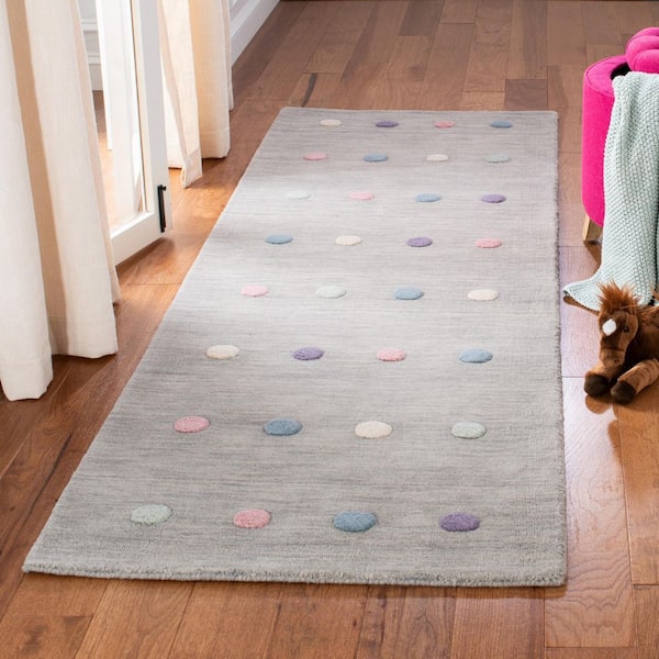 Kids 3 ft. x 8 ft. Silver Polka-Dot Runner Rug