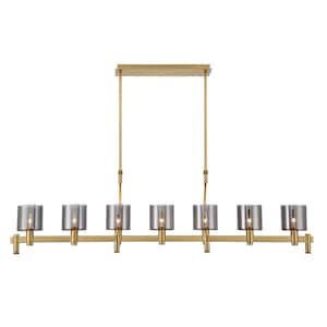 Decato 7-Light Brushed Gold Linear Chandelier with Smoke Glass Shades