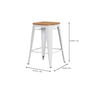 Finwick White Metal Backless Counter Stool with Natural Wood Seat (Set of 2)