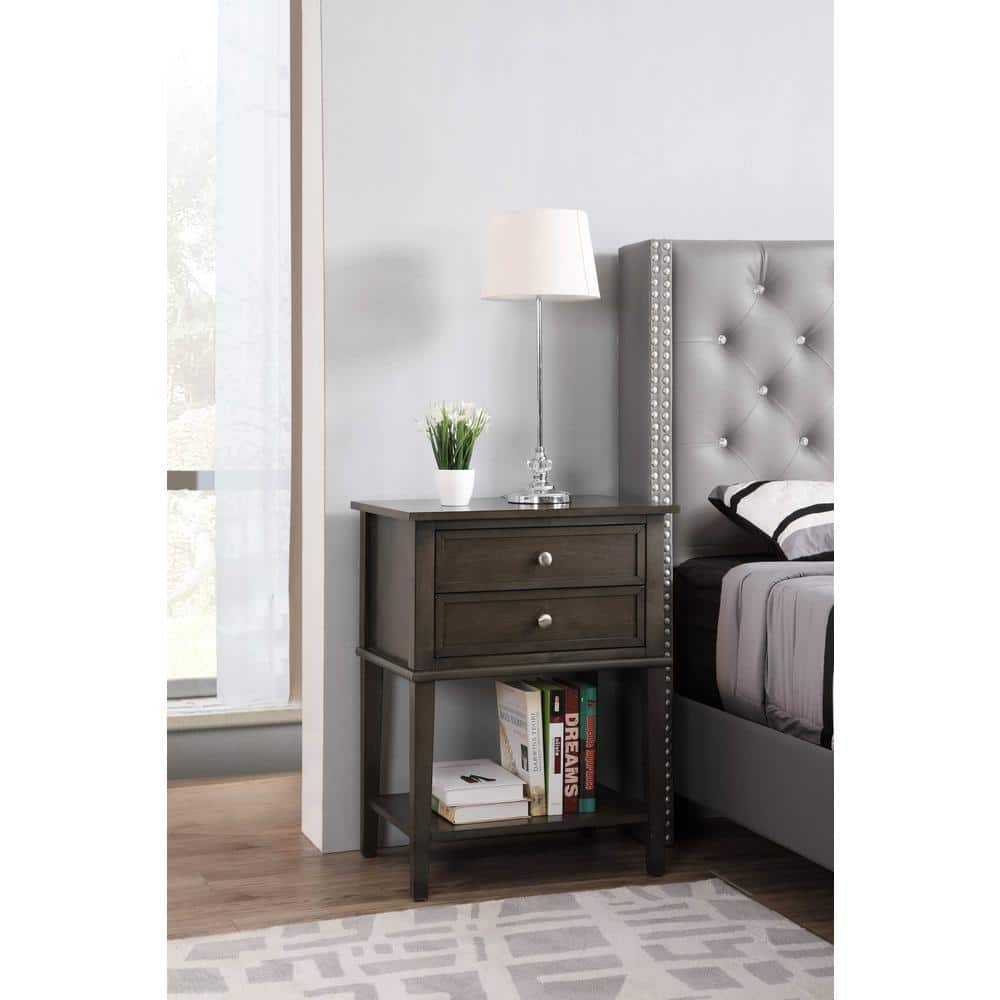 Newton 2-Drawer Gray Nightstand (28 in. H x 22 in. W x 16 in. D)