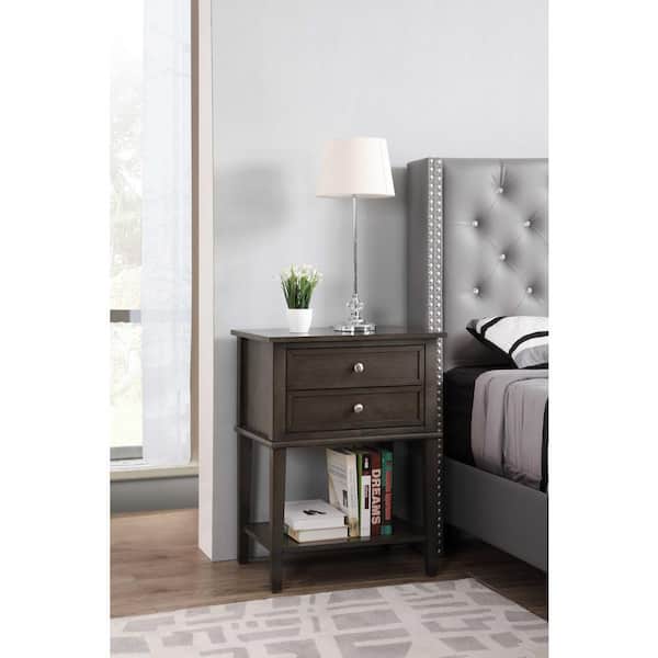 AndMakers Newton 2-Drawer Gray Nightstand (28 in. H x 22 in. W x 16 in. D)