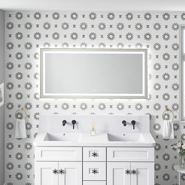 Brushed Gold 60.00 in. W x 28.00 in. H LED Modern Rectangle Aluminium Framed Wall Mirror