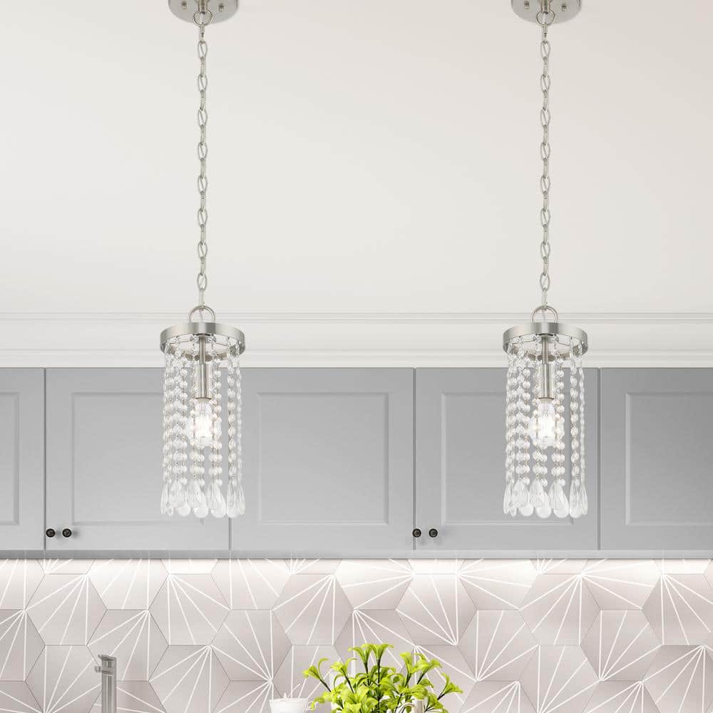 Elizabeth Brushed Nickel Mini Pendant with Clear Crystal Frills