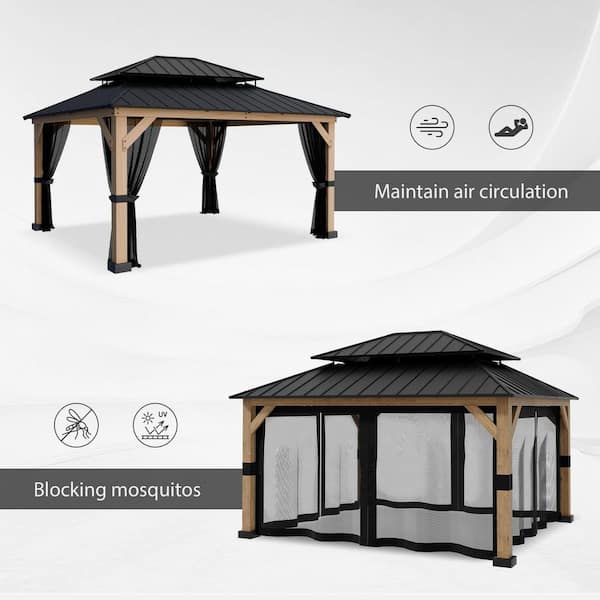 GAZEBEST 13 ft. x 11 ft. Double Galvanized Steel Roof Cedar Wood