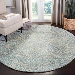 Abstract Blue/Gray 8 ft. x 8 ft. Diamond Floral Round Area Rug