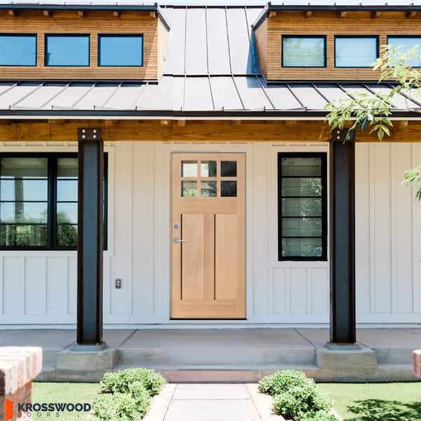 DIY 36 in. x 80 in. Craftsman Right-Hand 6-Lite Clear Glass Unfinished Hemlock Wood Front Door Kit w/Quick Assemble Jamb