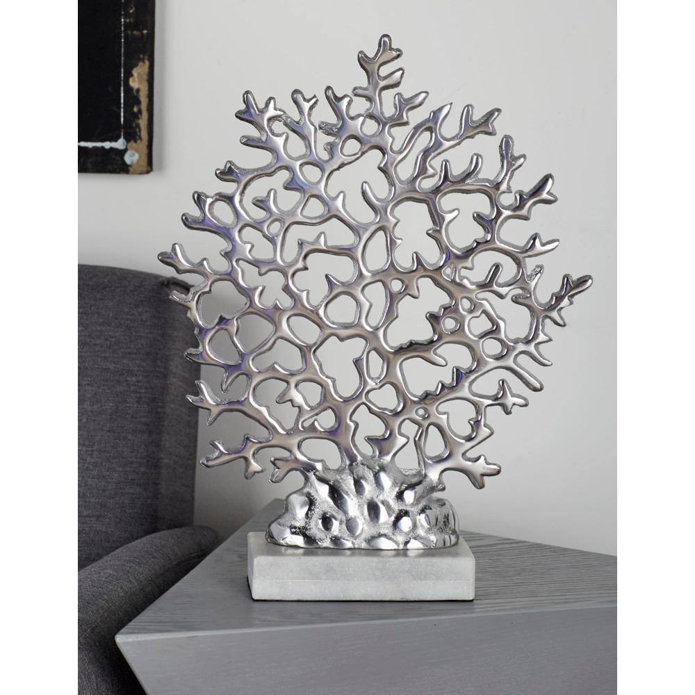 Elegant Silver Coral Sculpture on Marble Base 12"x15"
