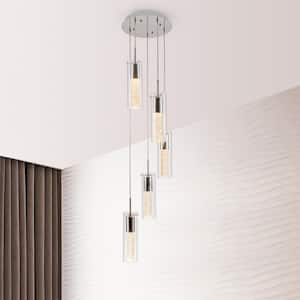 Modern 5 lights Pendant Lights, Chromed Finished Pendant Lighting, Chandeliers with Bubble Glass for Kitchen Island