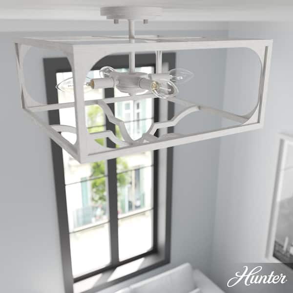 Hunter Highland Hill 16 in. 4 Light Distressed White Semi Flush Mount Bedroom Light