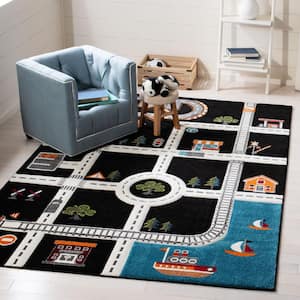 Carousel Kids Black/Ivory 5 ft. x 8 ft. Geometric Area Rug