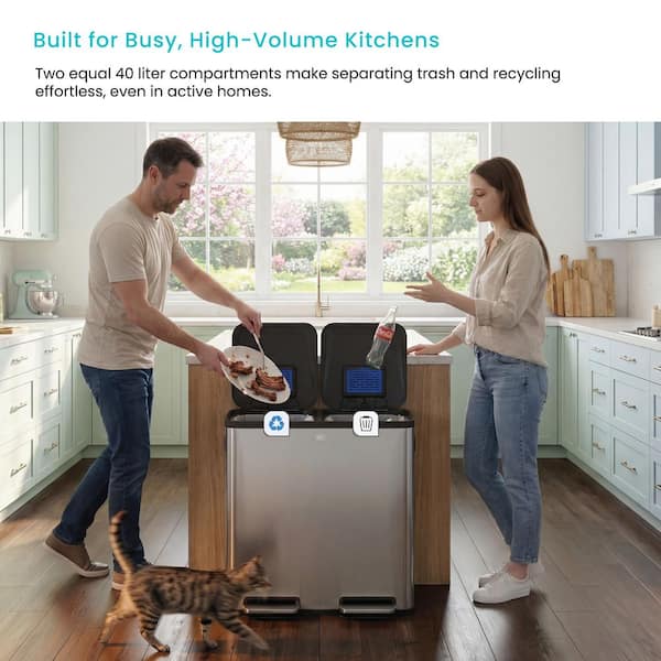 Home Zone Living 21 Gal. Large Stainless Steel Dual Compartment