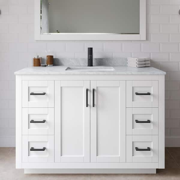 Wyndham Collection Miranda 48 in. W Single Bath Vanity in White with Marble Vanity Top in White Carrara with White Basin