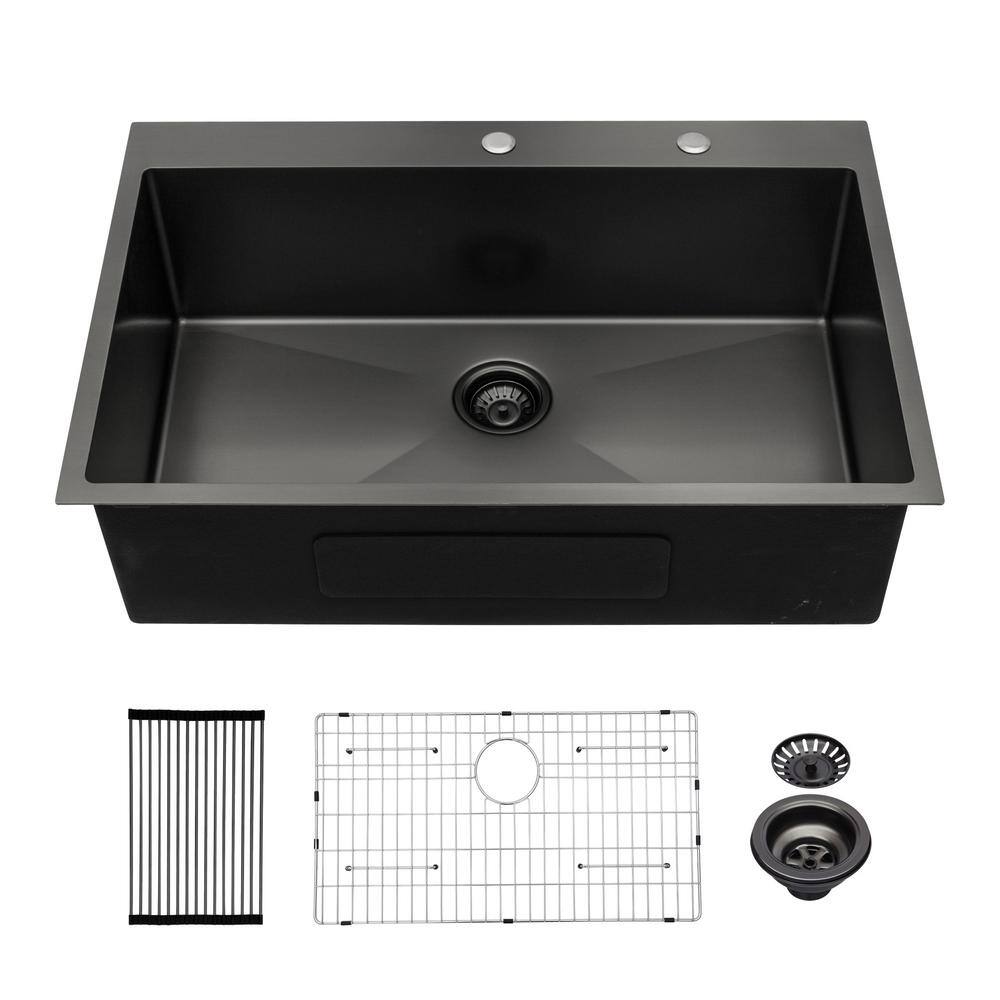 30 in. x 22 in. Drop In Single Bowl 16 Gauge Gunmetal Black Stainless Steel Kitchen Sink Basin price history on PriceWatchPro