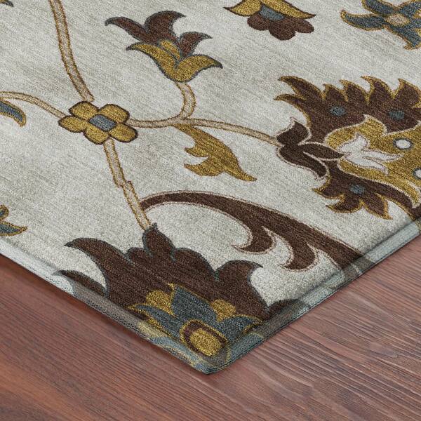 Mayfield Premium Machine Washable Abstract AMF2290 Ivory 8 ft. x 8 ft. Round Rug