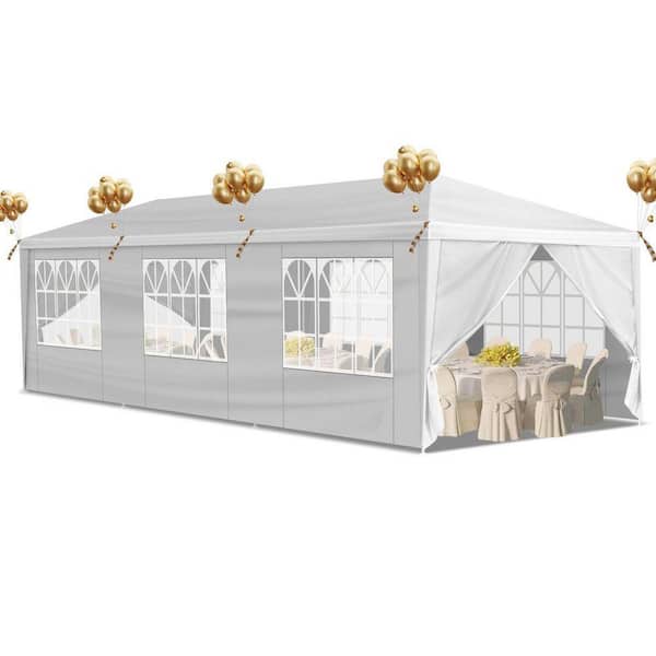 10 ft. x 30 ft. White Party Tent for Outdoor Weddings, Event Shelter with Removable Sidewalls for Parties and Gatherings