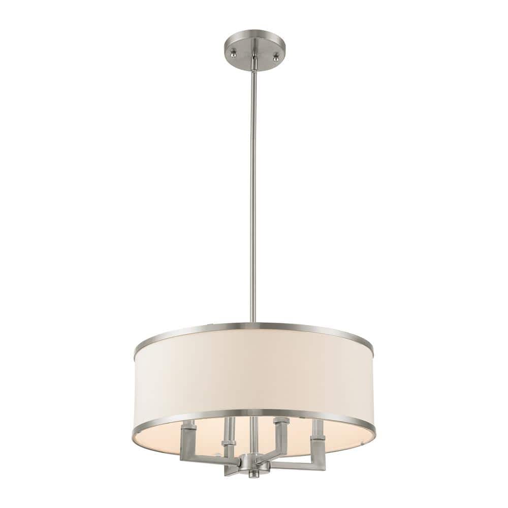Elegant Brushed Nickel 4-Light Chandelier with Off-White Drum Shade