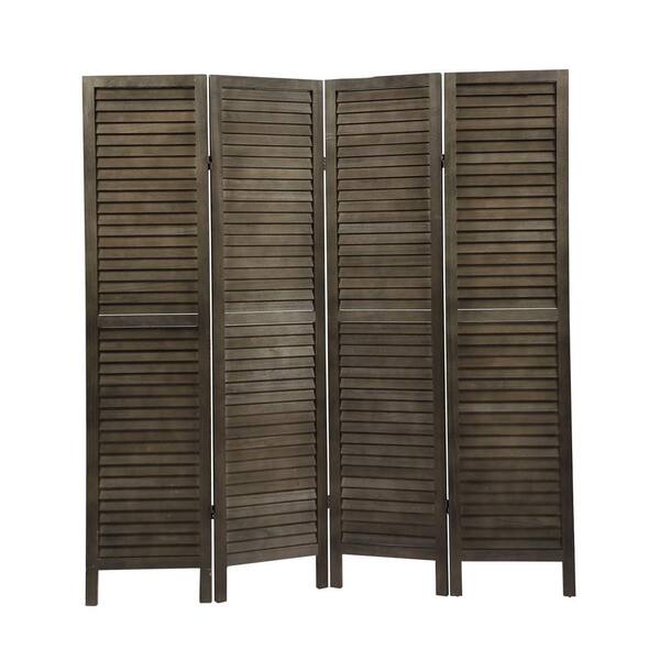 Kahomvis 5.6 ft. Tall Rustic Brown Folding Privacy Screen, 4-Panel Platane Wood Room Divider Louver Partition Screen