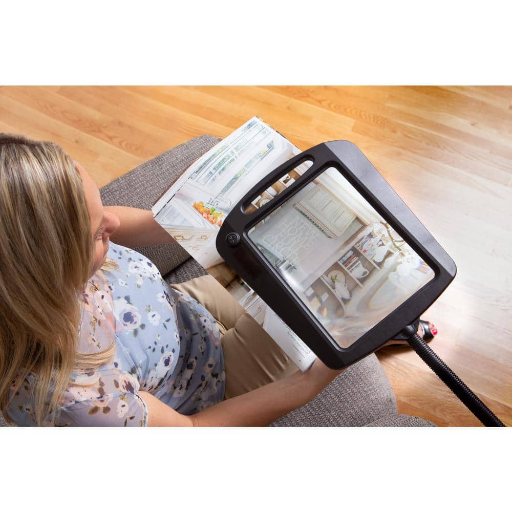 Adjustable Black LED Magnifier Floor Lamp with Swing Arm