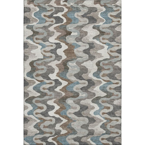 Mayfield Premium Machine Washable Abstract AMF2481 Ivory 9 ft. x 12 ft. Area Rug