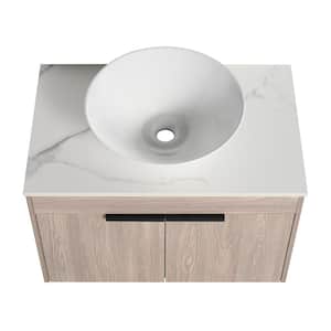 29.5 in. W x 18.9 in. D x 24 in. H Floating Bath Vanity Wall Mounted in White Oak with Sintered Stone Top and Sink