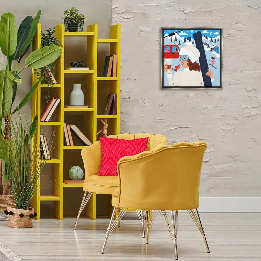 Sipping Cocoa on Ski Lift by Carrie Cantwell Gray Floater Frame Sports Graphic Art Print 18 in. x 18 in. price history on PriceWatchPro