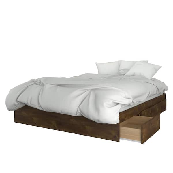 Nexera Medium Wood Truffle Queen Size, Nexera Alibi Platform Bed With Optional Modern Headboard And Footboard