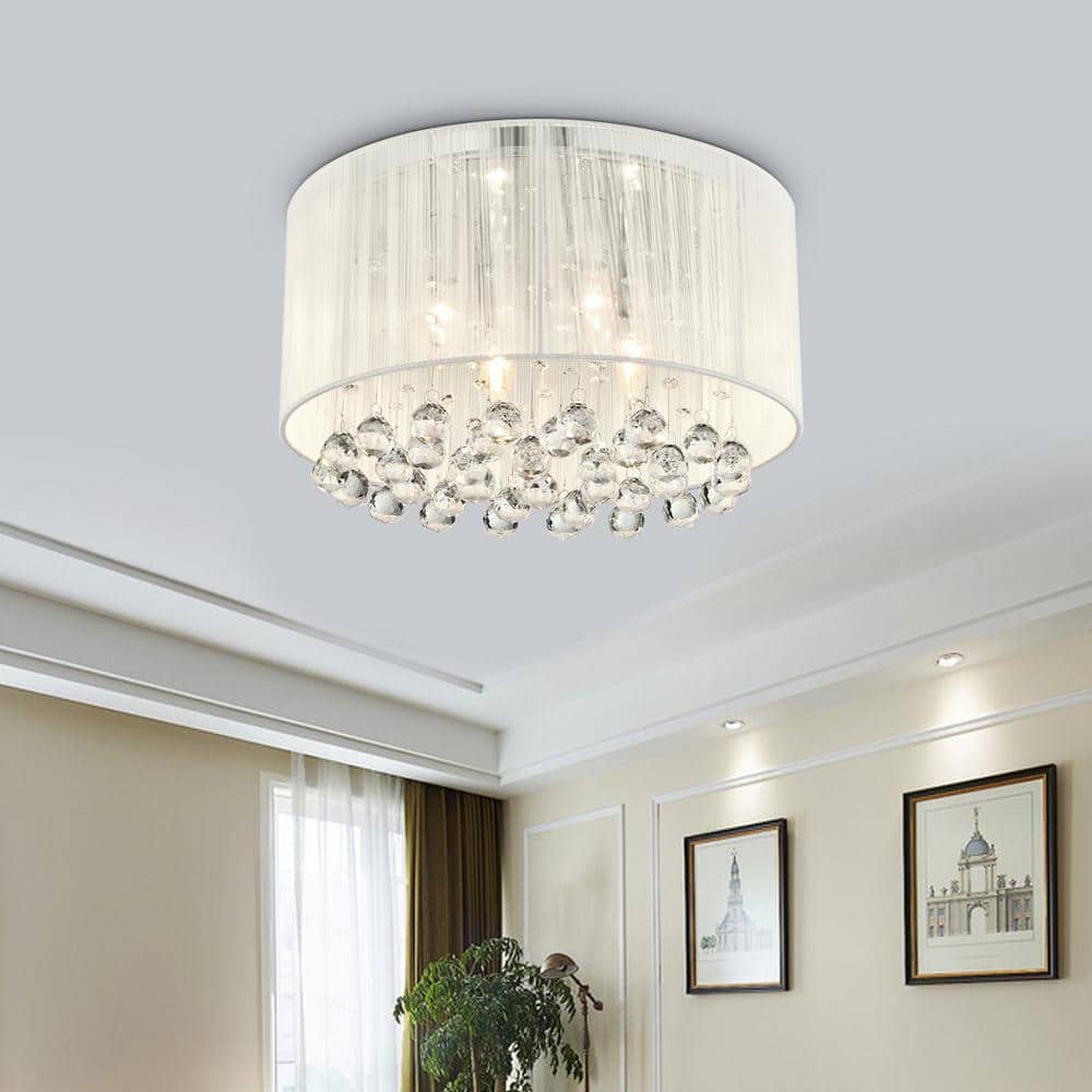 Glamorous Chrome 15'' Drum Shade Crystal Flush Mount Chandelier