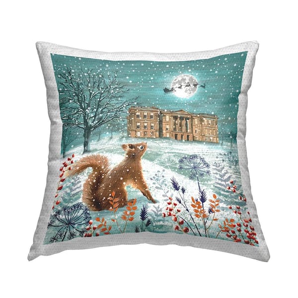 Stupell Industries Squirrel Watching Santa Overhead Multi-Color Square Outdoor Throw Pillow