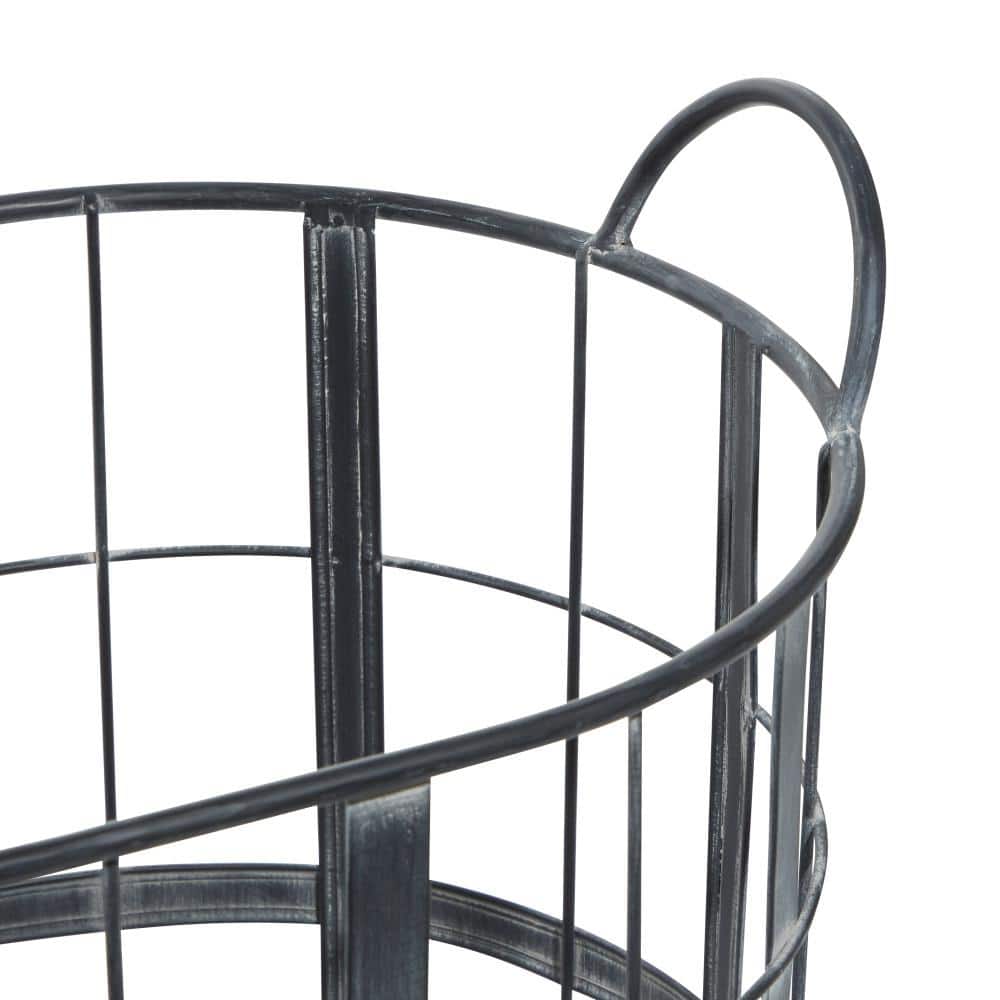 Industrial Black Metal Oval Storage Basket Set with Wheels