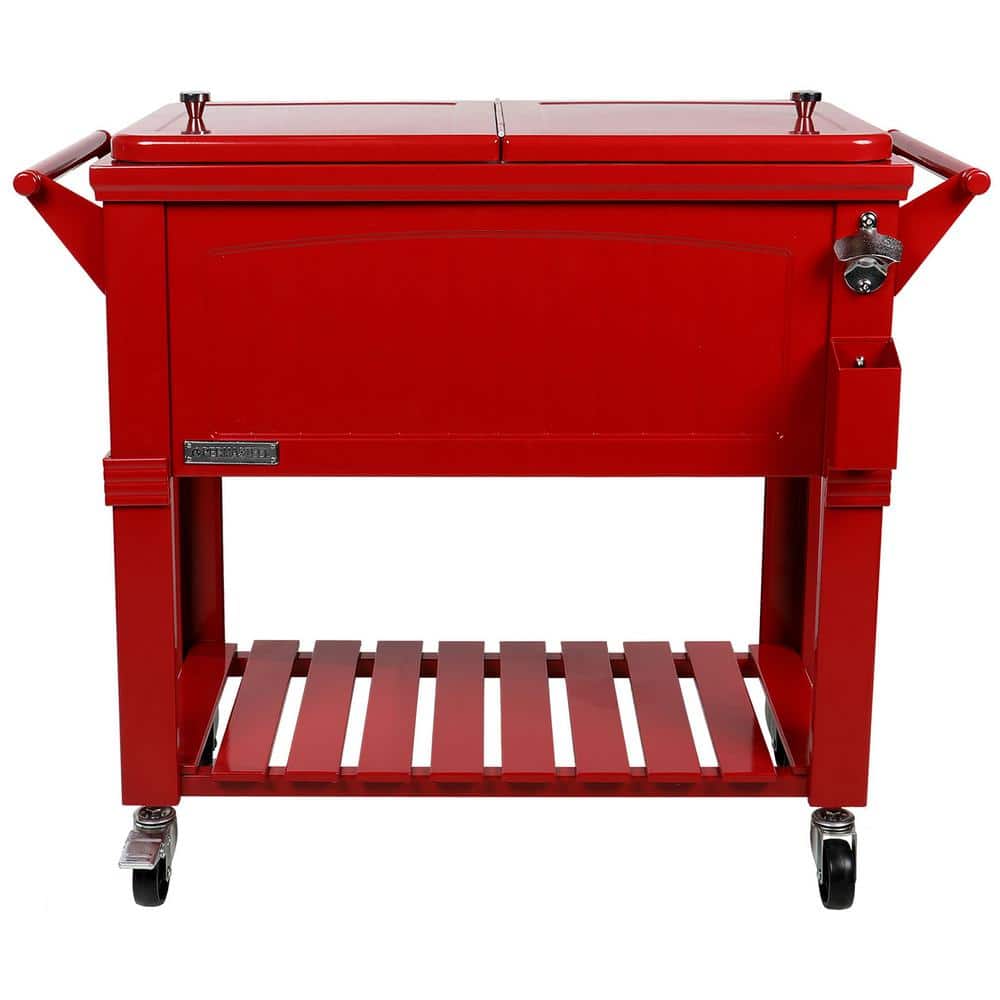 PERMASTEEL 80 qt. Red Antique Furniture Style Rolling Patio Cooler PS
