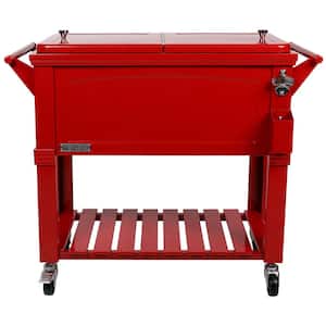 80 qt. Red Antique Furniture Style Rolling Patio Cooler