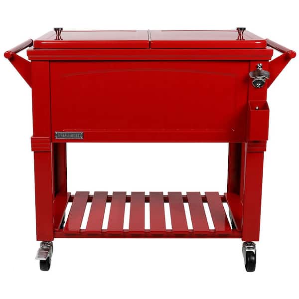 PERMASTEEL 80 qt. Red Antique Furniture Style Rolling Patio Cooler