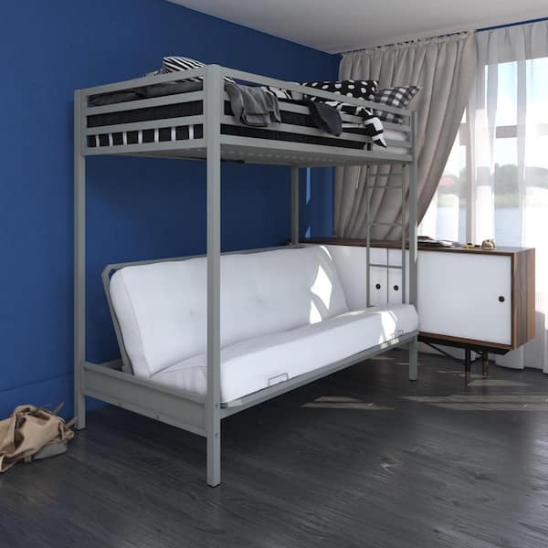 Dhp Mabel Silver Metal Twin Over Futon, Twin Over Double Futon Bunk Bed
