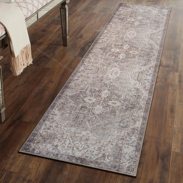 Savina Traditional Machine Washable Area Rug Beige 2 ft. 6 in. x 8 ft. Runner Rug