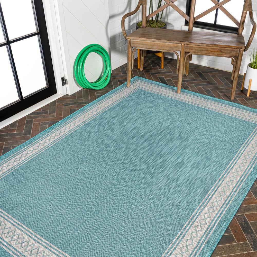 Aqua and Light Gray Reversible Diamond Synthetic Area Rug