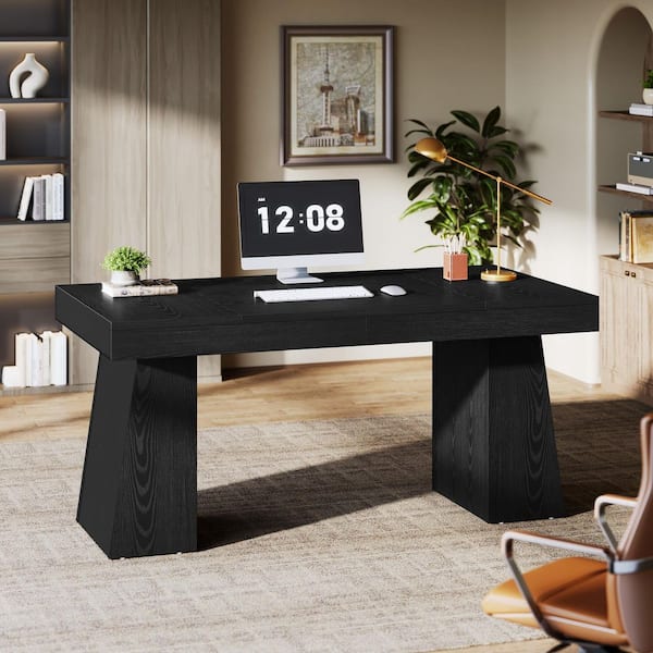 Moronia 55 in. Rectangle Black Engineered Wood Executive Desk with Strong Support, Computer Table Office Desk