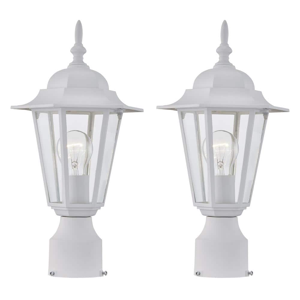15 in. 1-Light White Hardwired Outdoor Lamp Metal Waterproof 2 Post Light S