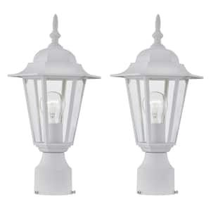 15 in. 1-Light White Hardwired Outdoor Lamp Metal Waterproof 2 Post Light Sets with No Bulbs Included (2-Pack)