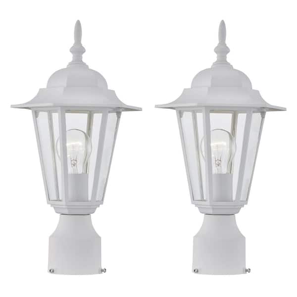 Dawn 15 in. 1-Light White Hardwired Outdoor Lamp Metal Waterproof 2 Post Light Sets with No Bulbs Included (2-Pack)