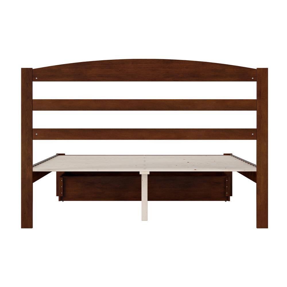 Warren Queen Walnut Wood Platform Bed with Foot Drawer
