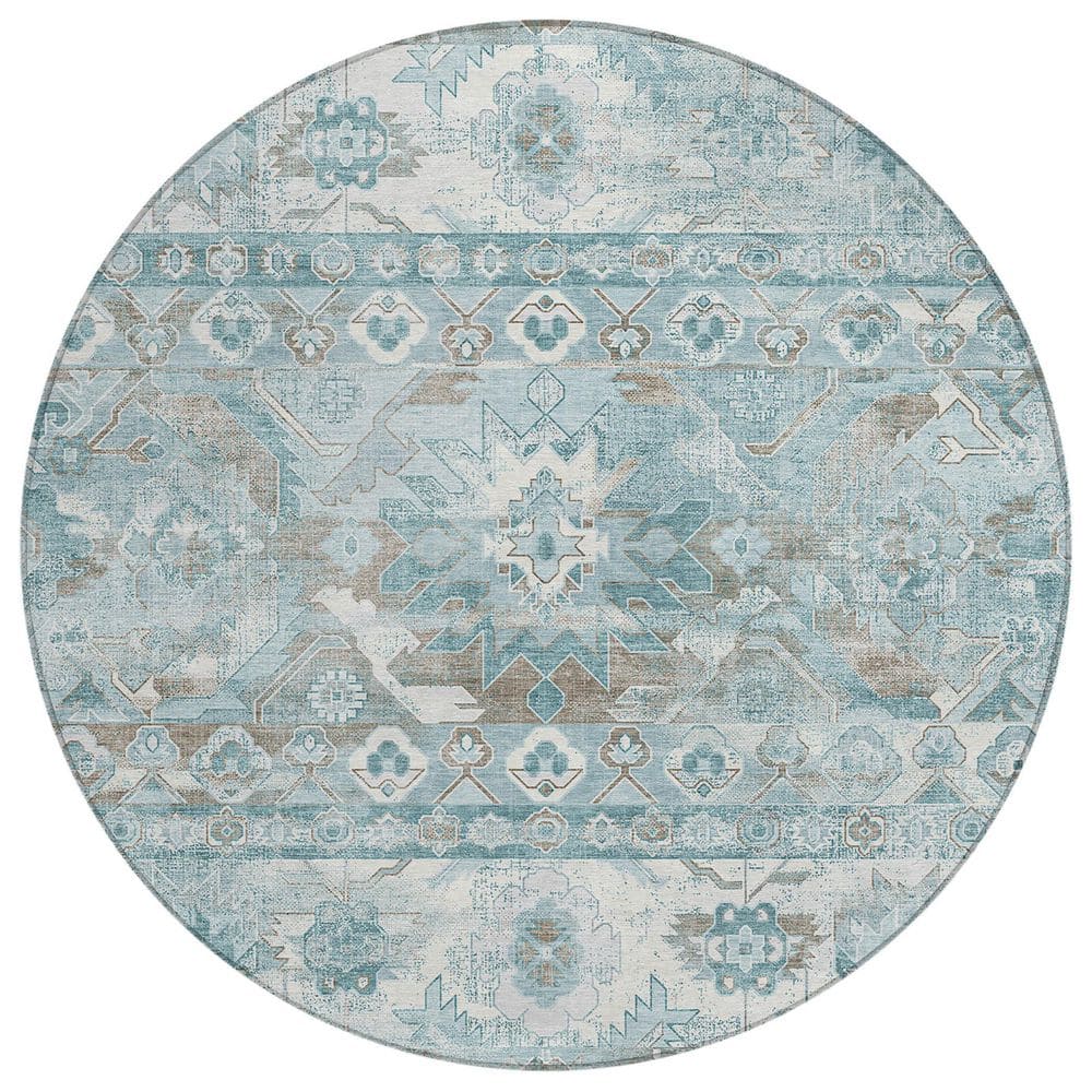 Chantille Machine Washable Indoor/Outdoor Abstract ACN2638 Teal 8 ft. x 8 ft. Round Rug price history on PriceWatchPro