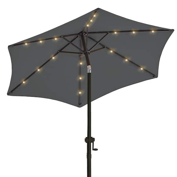 PASAMIC 7.5 ft. Solar LED Lighted Market Patio Umbrella with Crank and Tilt in Dark Grey