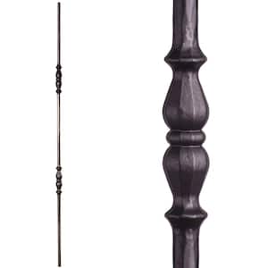 Tuscan Round Hammered 44 in. x 0.5625 in. Satin Black Double Knuckle Solid Wrought Iron Baluster