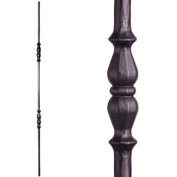 Tuscan Round Hammered 44 in. x 0.5625 in. Satin Black Double Knuckle Solid Wrought Iron Baluster