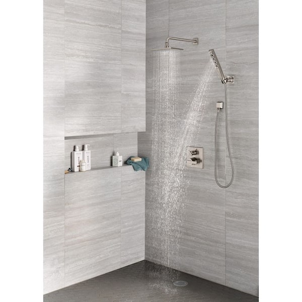 Ara Double Handle 4-Spray Shower Faucet 2.5 GPM with Hand Shower and Pressure Balance in. Stainless