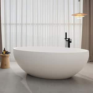 Oeno 67 in. x 39 in. Extra Wide Stone Resin Freestanding Soaking Bathtub in White