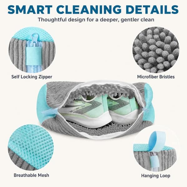 Numhew Gray Shoe Washing Bags, 2 Pack Microfiber 360° Cleaning